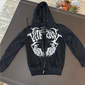 Black Graphic Zip-Up Hoodie Sweatshirt - VITRIOL Style